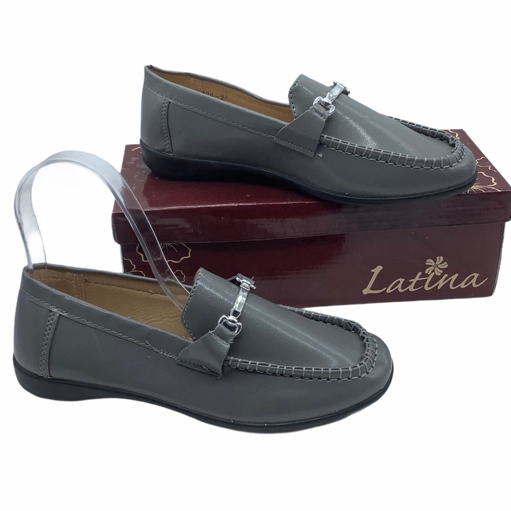 Latina Loafers Shoes Women Size 9 Gray‎ Lightweight Horse Bit Faux Leather NEW